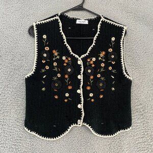 Eye Candy Sweater Vest Cardigan Womens Embroidered Granny Crochet Goblincore